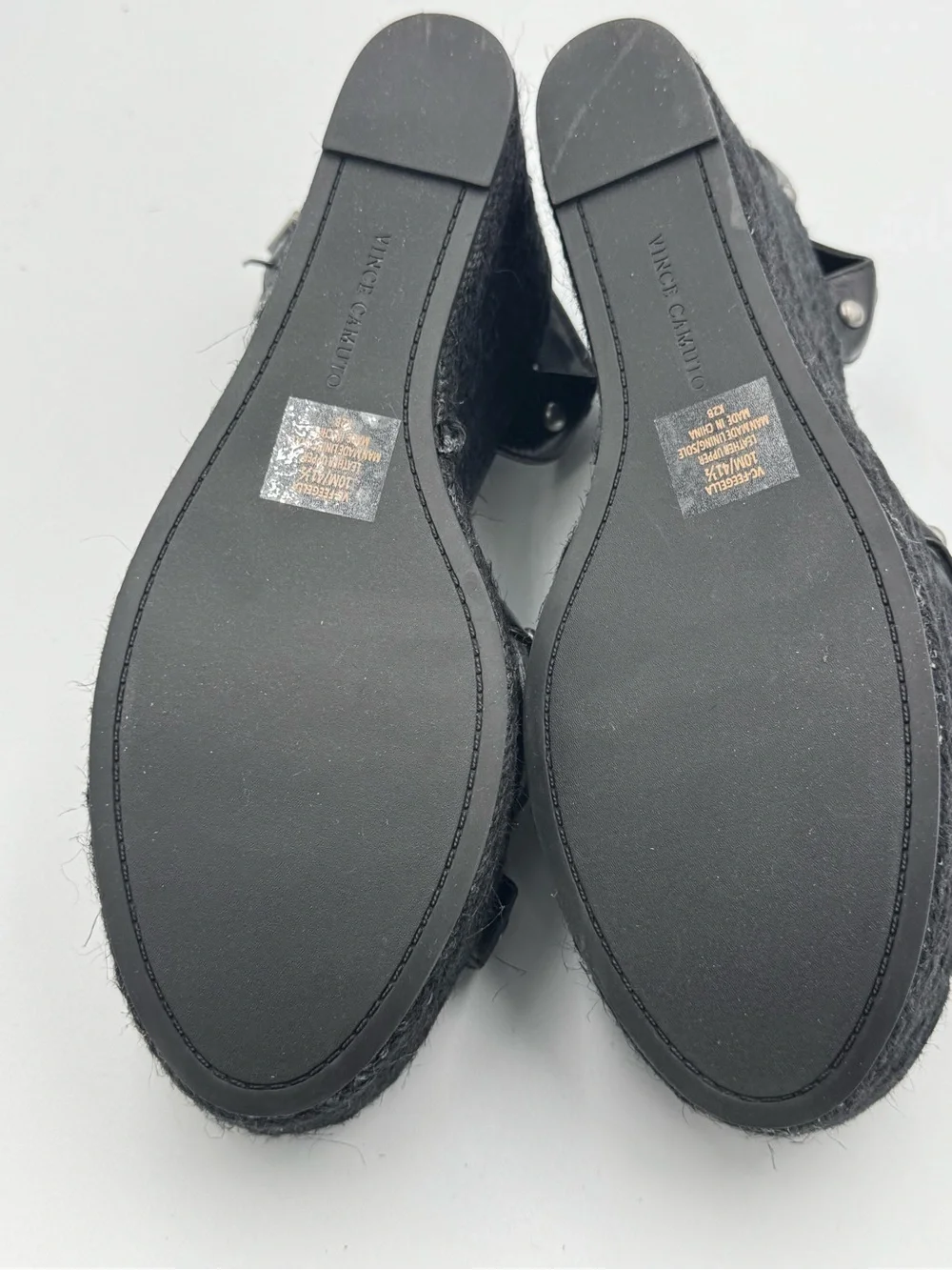 Vince Camuto Peegella Black Leather Studded Espadrille Wedge Sandals 10